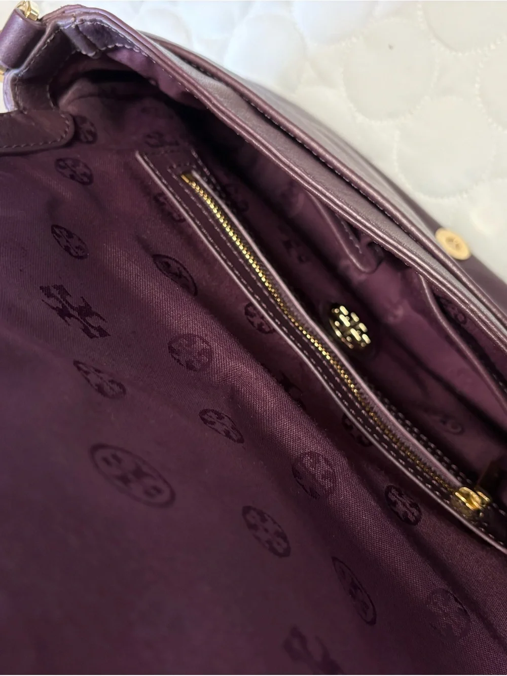 Tory Burch Plum Leather and Suede Shoulder Bag